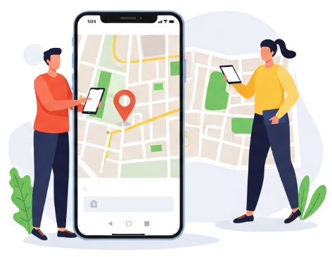スマートフォンで駐車場を検索・予約する手順のイラスト